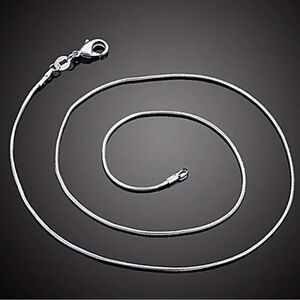 Genuine 925 Sterling Silver Snake Chain 1.2mm, 18in, Rhodium Finish Brand New